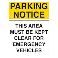 Parking Notice - This Area Must Be Kept Clear For Emergency Vehicles - Portrait