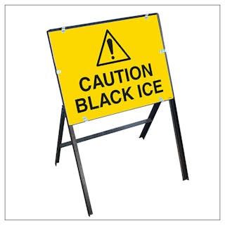 Caution Black Ice with Stanchion Frame