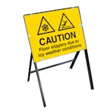 Caution Floor Slippery Due To Icy Weather Conditions with Stanchion Frame