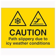 Caution Path Slippery Due To Icy Weather Conditions