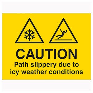 Caution Path Slippery Due To Icy Weather Conditions