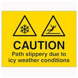 Caution Path Slippery Due To Icy Weather Conditions