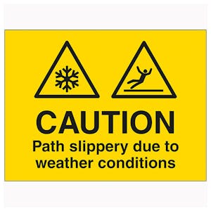 Caution Path Slippery Due To Weather Conditions