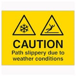 Caution Path Slippery Due To Weather Conditions