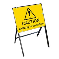 Warning Caution Gritting In Operation with Stanchion Frame