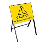 Warning Caution Gritting In Operation with Stanchion Frame