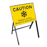 Caution Slippery Surface Beware Of Snow and Ice with Stanchion Frame
