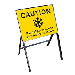 Caution Road Slippery...Icy Weather Conditions with Stanchion Frame