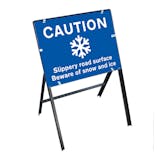 Caution Slippery Road Surface...Snow and Ice with Stanchion Frame