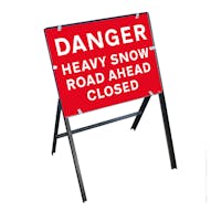 Danger Heavy Snow / Road ahead Closed with Stanchion Frame