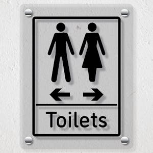 Toilets Arrows Men Left / Women Right - Acrylic Sign
