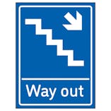 Way Out Arrow Down Stairs Right Blue