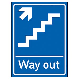 Way Out Arrow Up Stairs Right Blue - Super-Tough Rigid Plastic