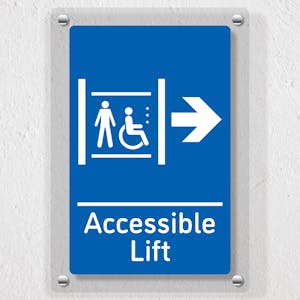 Accessible Lift Arrow Right Blue - Acrylic Sign