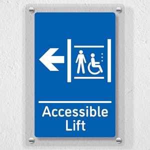 Accessible Lift Arrow Left Blue - Acrylic Sign