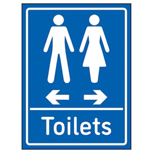 Toilets Arrows Men Left / Women Right Blue - Super-Tough Rigid Plastic
