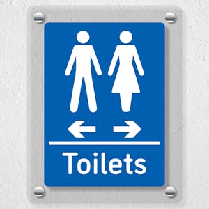 Toilets Arrows Men Left / Women Right Blue - Acrylic Sign