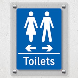 Toilets Arrows Women Left / Men Right Blue - Acrylic Sign