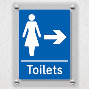 Womens Toilets Arrow Right Blue - Acrylic Sign