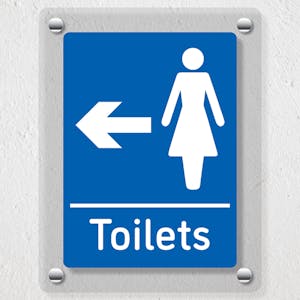 Womens Toilets Arrow Left Blue - Acrylic Sign