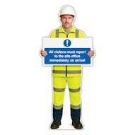 Life-Size Construction Worker Sign - John - Report To Site Office Arrival