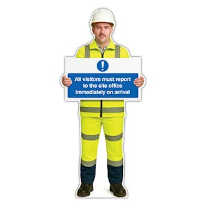 Life-Size Construction Worker Sign - John - Report To Site Office Arrival