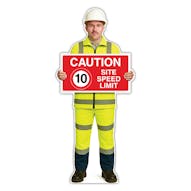 Life-Size Construction Worker Sign - John - Caution 10 MPH Speed Limit