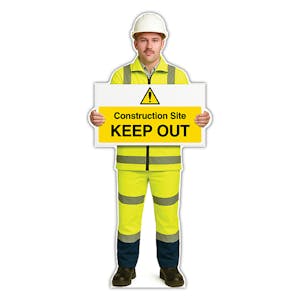 Life-Size Construction Worker Sign - John - Construction Site Keep Out