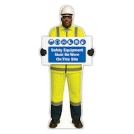 Life-Size Construction Worker Sign - Ahmed - Safety Equipment Must Be Worn