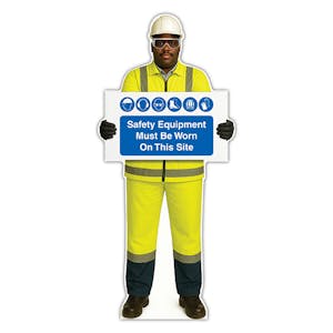 Life-Size Construction Worker Sign - Ahmed - Safety Equipment Must Be Worn