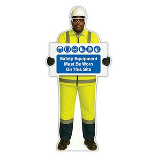 Life-Size Construction Worker Sign - Ahmed - Safety Equipment Must Be Worn