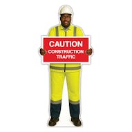 Life-Size Construction Worker Sign - Ahmed - Caution Construction Traffic
