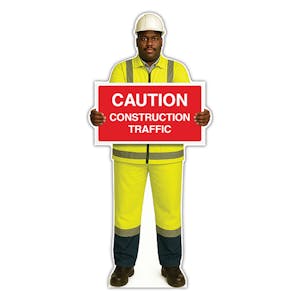 Life-Size Construction Worker Sign - Ahmed - Caution Construction Traffic