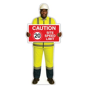 Life-Size Construction Worker Sign - Ahmed - Caution 20 MPH Speed Limit