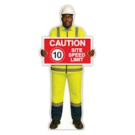 Life-Size Construction Worker Sign - Ahmed - Caution 10 MPH Speed Limit