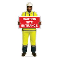 Life-Size Construction Worker Sign - Ahmed - Caution Site Entrance