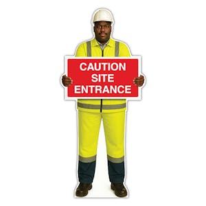 Life-Size Construction Worker Sign - Ahmed - Caution Site Entrance