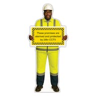 Life-Size Construction Worker Sign - Ahmed - Premises Protected By CCTV