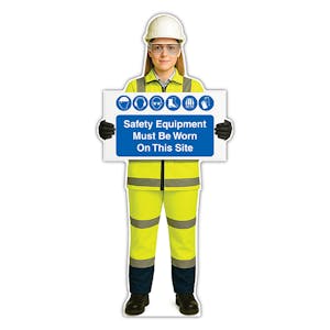 Life-Size Construction Worker Sign - Sofia - Safety Equipment Must Be Worn