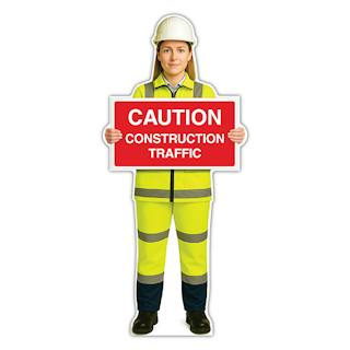 Life-Size Construction Worker Sign - Sofia - Caution Construction Traffic