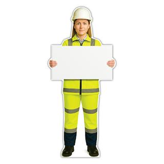 Life-Size Construction Worker Sign - Sofia - Blank Whiteboard