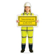 Life-Size Construction Worker Sign - Sofia - Premises Protected By CCTV