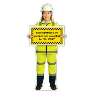 Life-Size Construction Worker Sign - Sofia - Premises Protected By CCTV