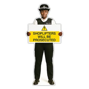 Life-Size Police Officer Sign - Maya - Shoplifters Will Be Prosecuted
