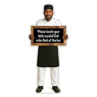 Life-Size Chef Sign - Raj - Locate Your Table Number And Order At The Bar