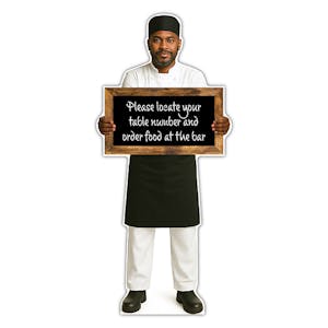 Life-Size Chef Sign - Raj - Locate Your Table Number And Order At The Bar