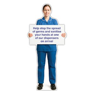 Life-Size Nurse Sign - Olivia - Sanitise Hands On Arrival To Stop Germs