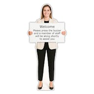 Life-Size Office Staff Sign - Rachel - Press Buzzer And Staff Will Assist You Shortly