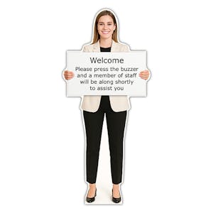 Life-Size Office Staff Sign - Rachel - Press Buzzer And Staff Will Assist You Shortly