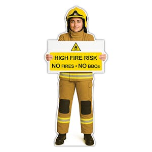 Life-Size Firefighter Sign - Priya - High Fire Risk No Fires No BBQs